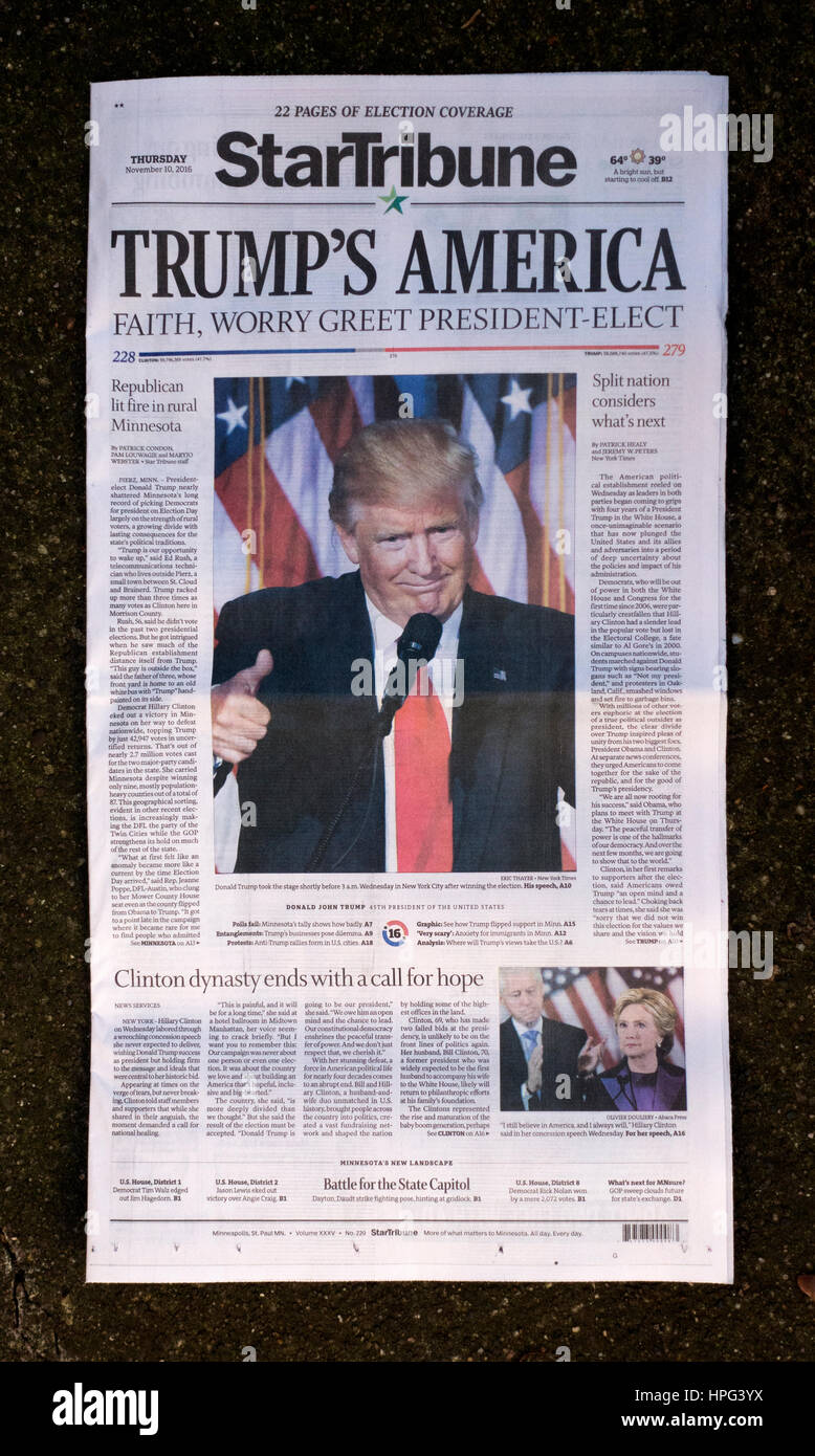 Präsident wählt Trump auf der Titelseite der Zeitung allein zwei Tage nach 8. November 2016 Wahl. St Paul Minnesota MN USA Stockfoto