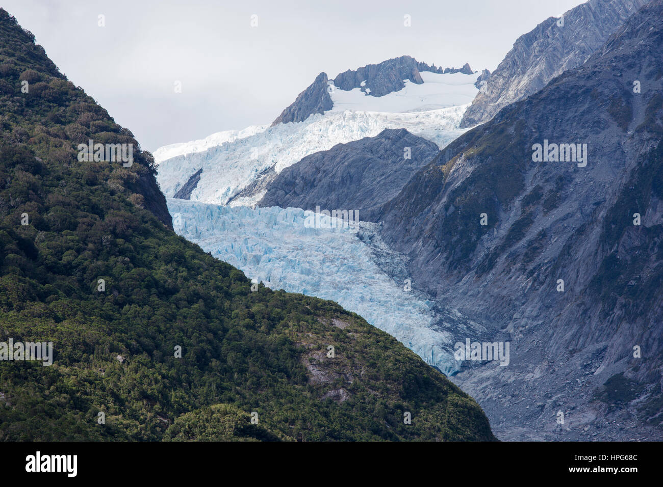 Franz Josef, Westland Tai Poutini Nationalpark, West Coast, New Zealand. Der Franz Josef Gletscher. Stockfoto