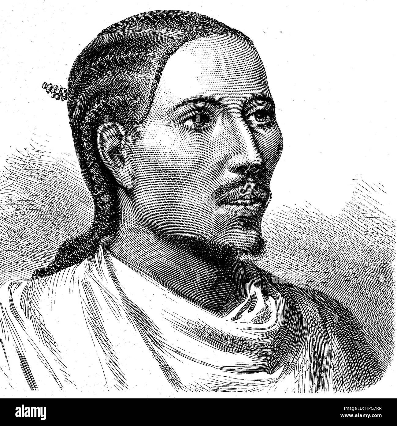 Kaiser Yohannes III, 1797 - 1873, war der letzte der Elder Gondar Linie der salomonischen Dynastie, König über Äthiopien, digital verbesserte Reproduktion eines Holzschnitt aus dem Jahr 1885 Stockfoto