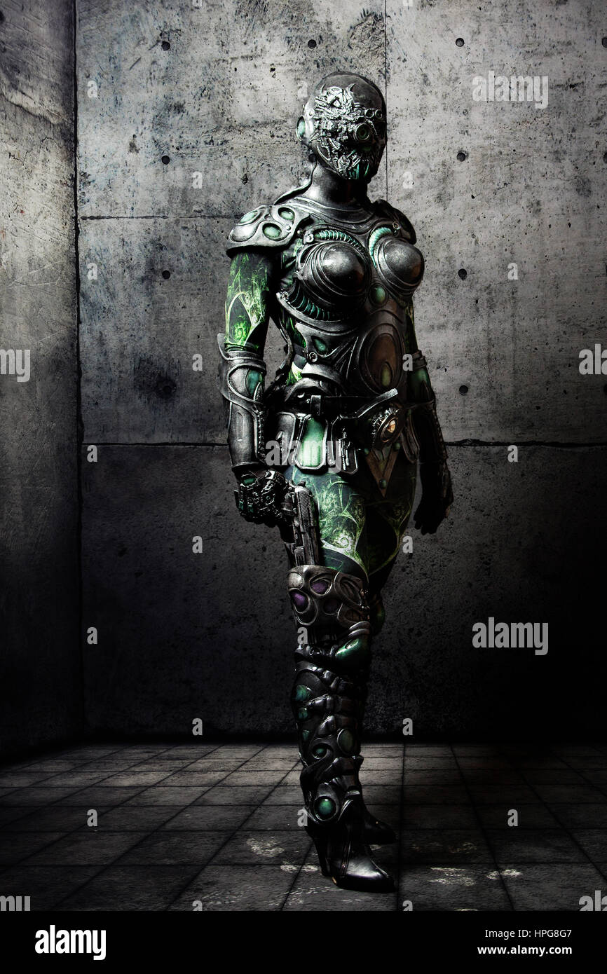 Fantastische Kunst: Cyborg Frau Stockfoto