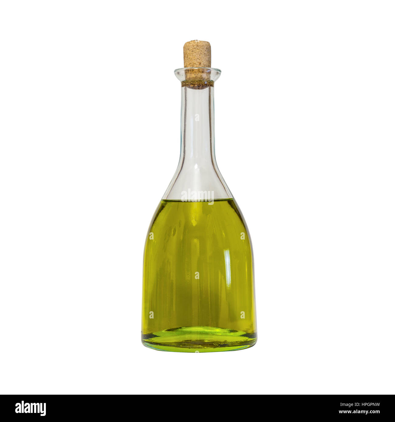 Olivenölflasche auf weißem Hintergrund (inkl. Clipping-Pfad) Stockfoto