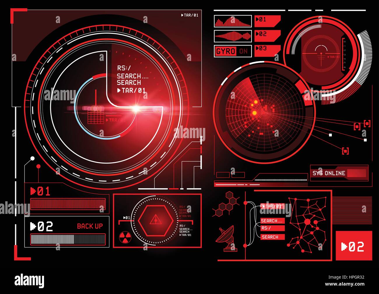 Ein futuristische HUD Anzeigen Benutzer-Interface-Design mit Radar und Tracking-Funktionen. Vektor-Illustration. Stock Vektor