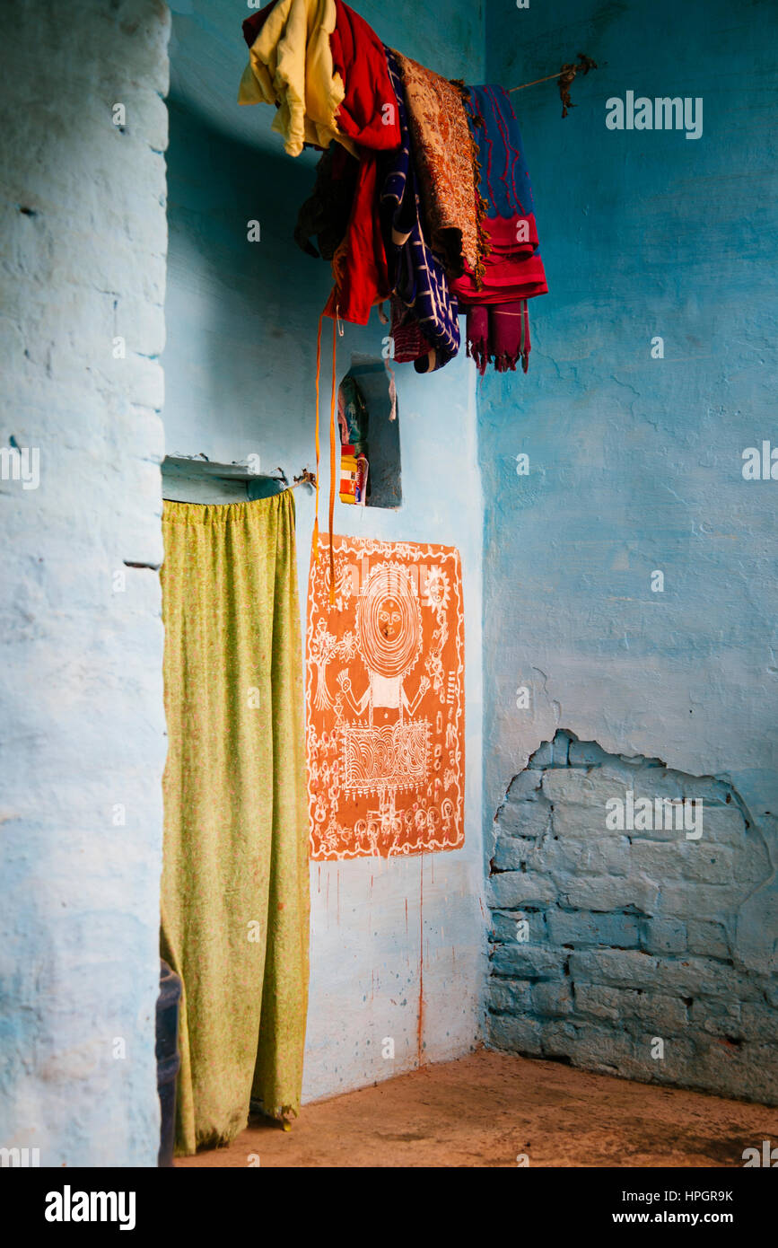 Dorf Haus inneren Ecke, Vrindavan, Indien. Stockfoto