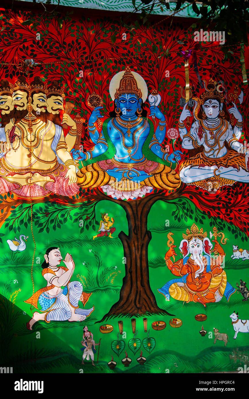 Wandmalerei der Götter, Puri, Indien. Stockfoto