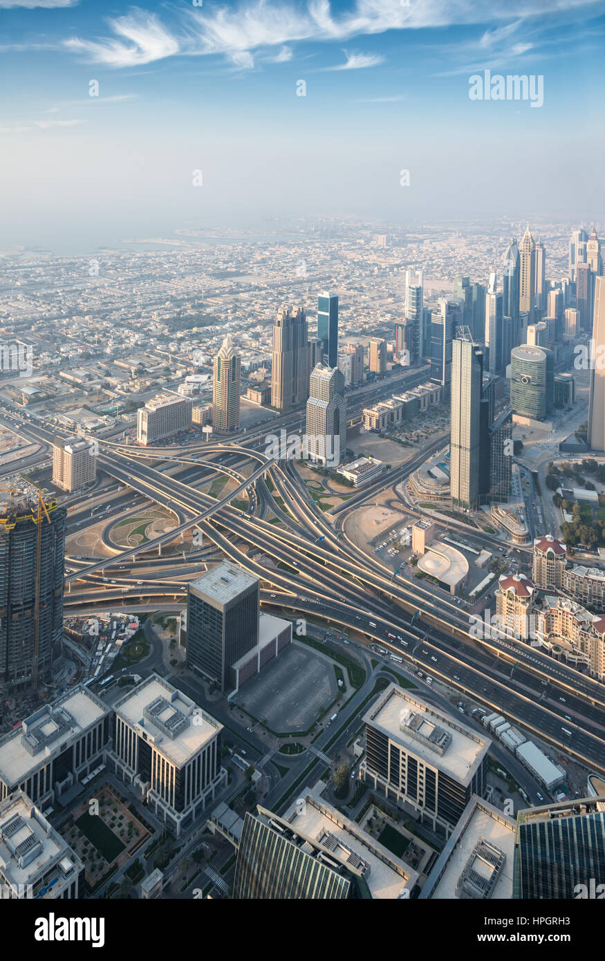 Skyline von Dubai downtown vor Sonnenuntergang Stockfoto