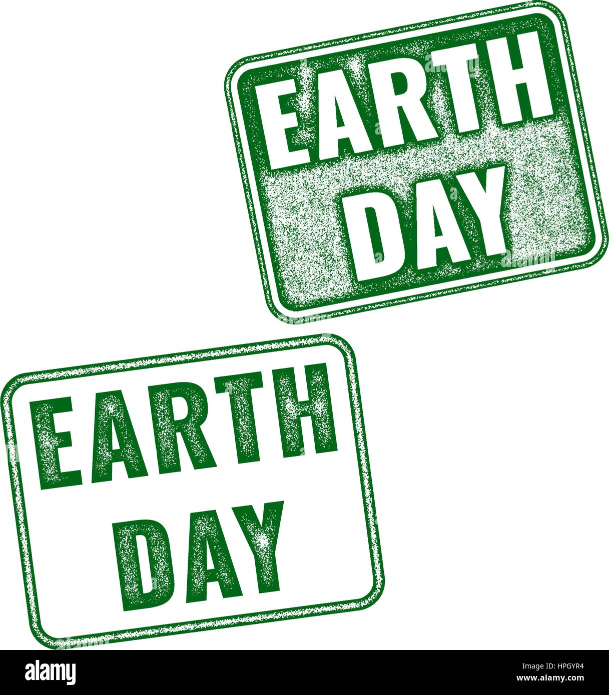 Zwei grüne realistische Vektor Earth Day Grunge Stempel isoliert auf weißem Hintergrund Stock Vektor