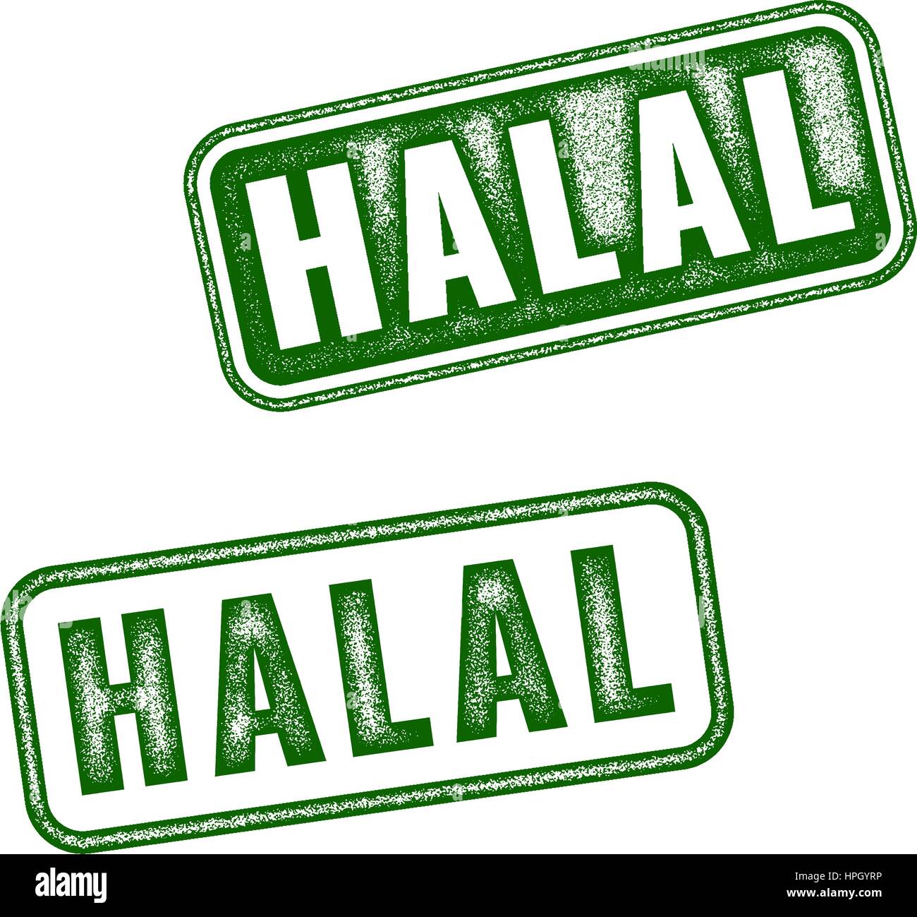 Satz von grünen realistische Vektor Halal Grunge Stempel isoliert auf weißem Hintergrund. Stock Vektor