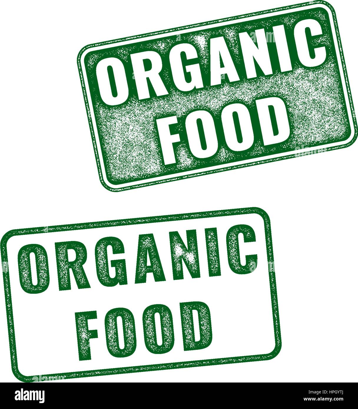 Satz von grünen realistische Vektor Bio-Lebensmittel Grunge Stempel isoliert auf weißem Hintergrund. Stock Vektor
