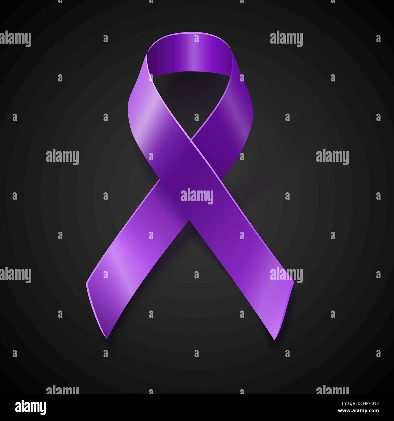 Lila Schleife realistisch über Schlagschatten auf schwarzem Hintergrund Stock Vektor