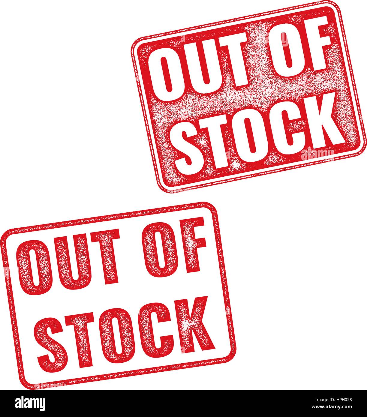 Zwei strukturierten Vektor Briefmarken Out of Stock isoliert auf weißem Hintergrund. Red Out of Stock-Stempel Stock Vektor