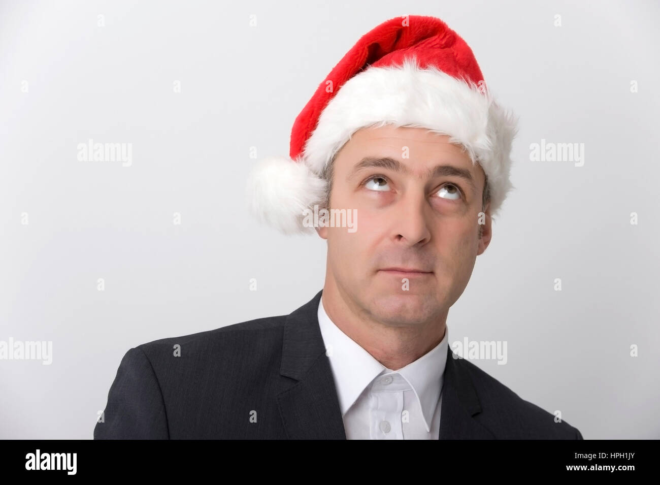 Model Release, Mann, 40 +, Mit Weihnachtsmuetze - Mann mit Weihnachten Kappe Stockfoto