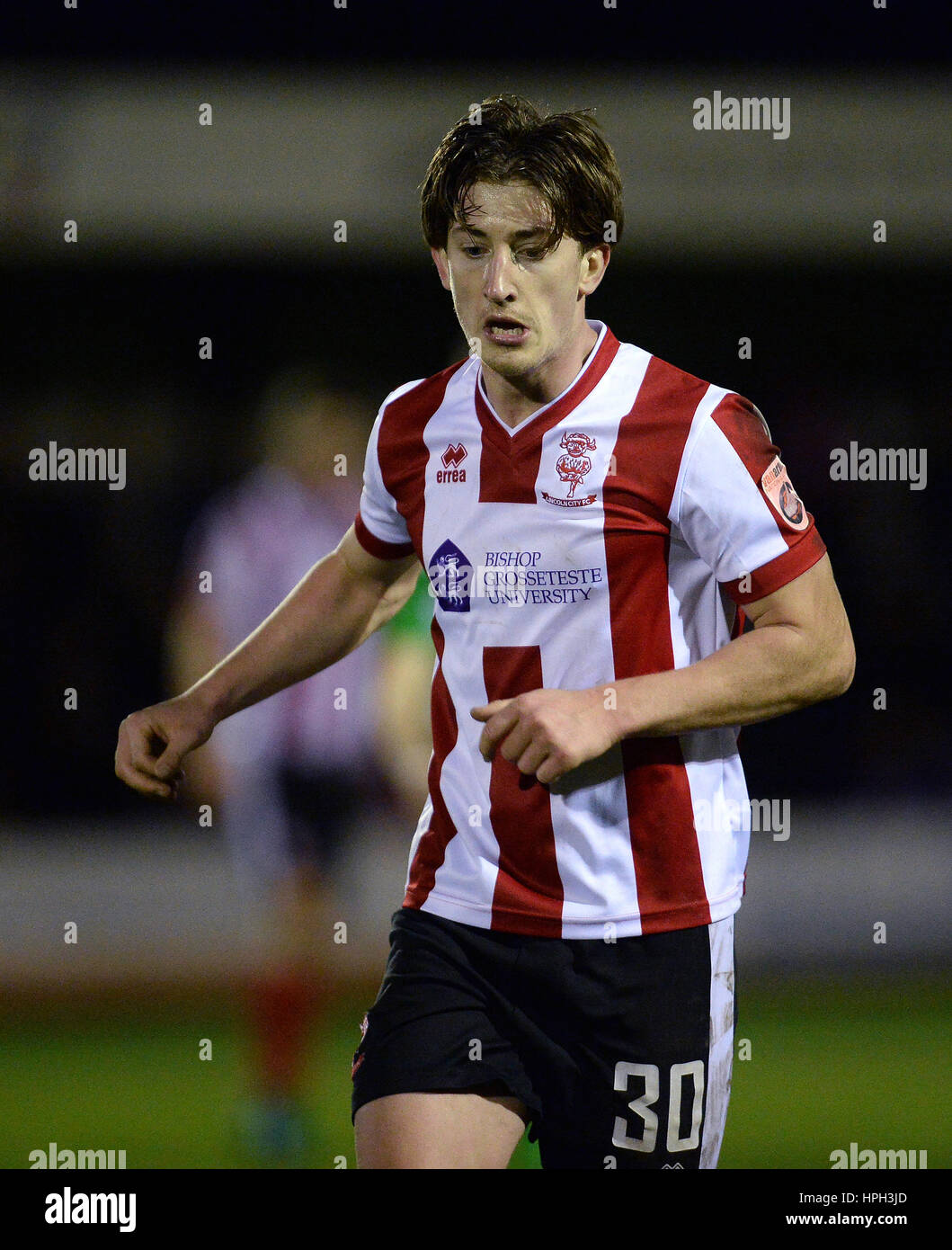 Lincoln City Alex Woodyard während der Vanarama National League match bei Eon visuelle Medien-Stadion, North Ferriby. Stockfoto