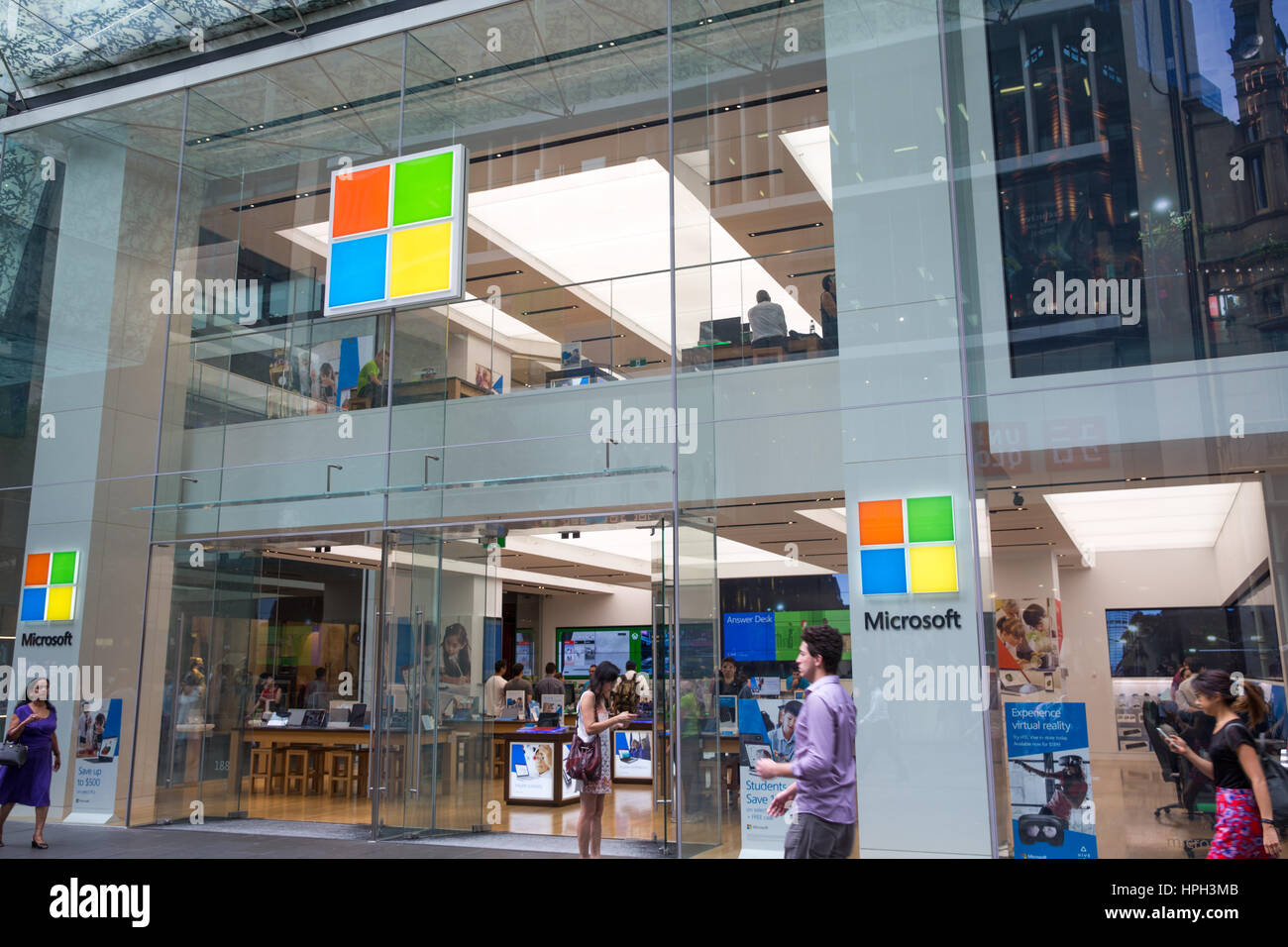 Microsoft-Technologie-Geschäft in der Pitt Street Mall, Sydney, Australien Stockfoto