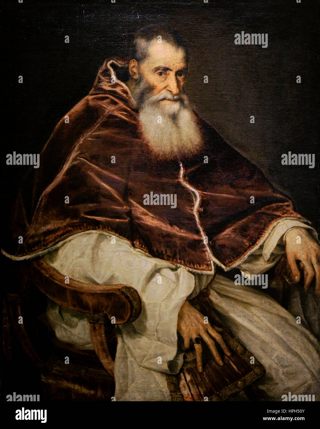 Tizian (1489/1490-1576). Italienischer Maler. Papst Paul III barhäuptig, ca.1543. Farnese-Sammlung. Nationales Museum von Capodimonte. Neapel. Italien. Stockfoto
