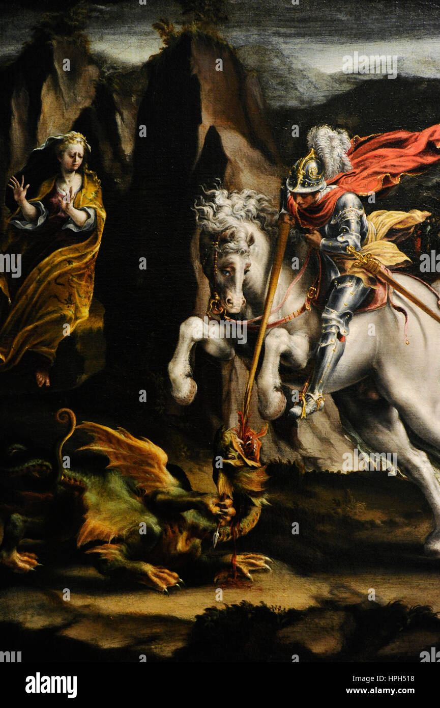 Lelio Orsi (1511-1587). Italienischer Maler. Saint George und der Drache, 1550. Farnese-Sammlung. Nationales Museum von Capodimonte. Neapel. Italien. Stockfoto