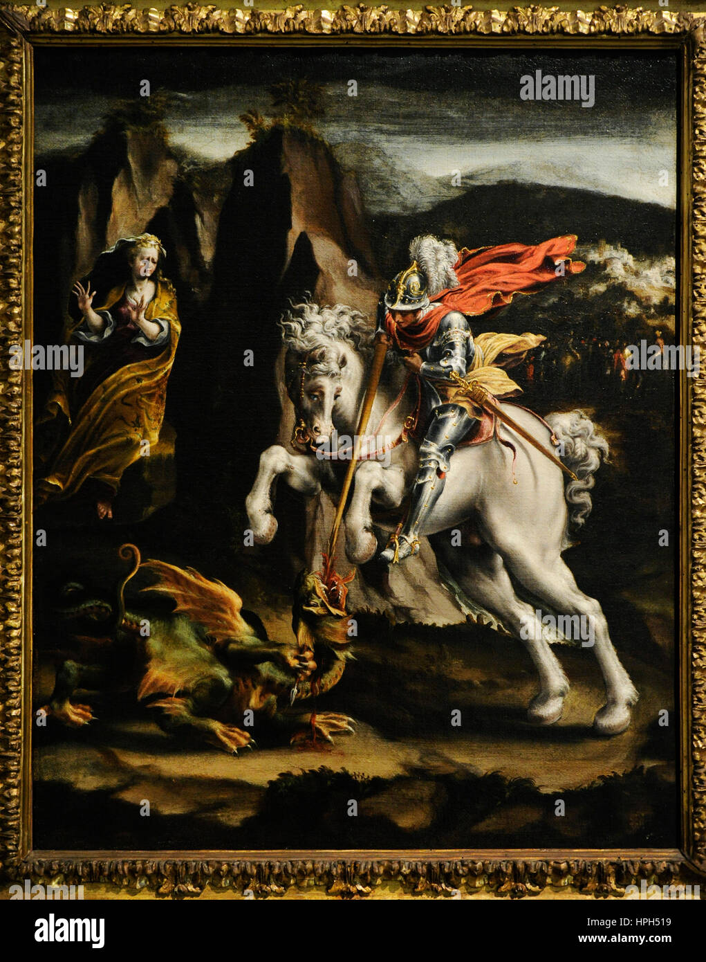 Lelio Orsi (1511-1587). Italienischer Maler. Saint George und der Drache, 1550. Farnese-Sammlung. Nationales Museum von Capodimonte. Neapel. Italien. Stockfoto