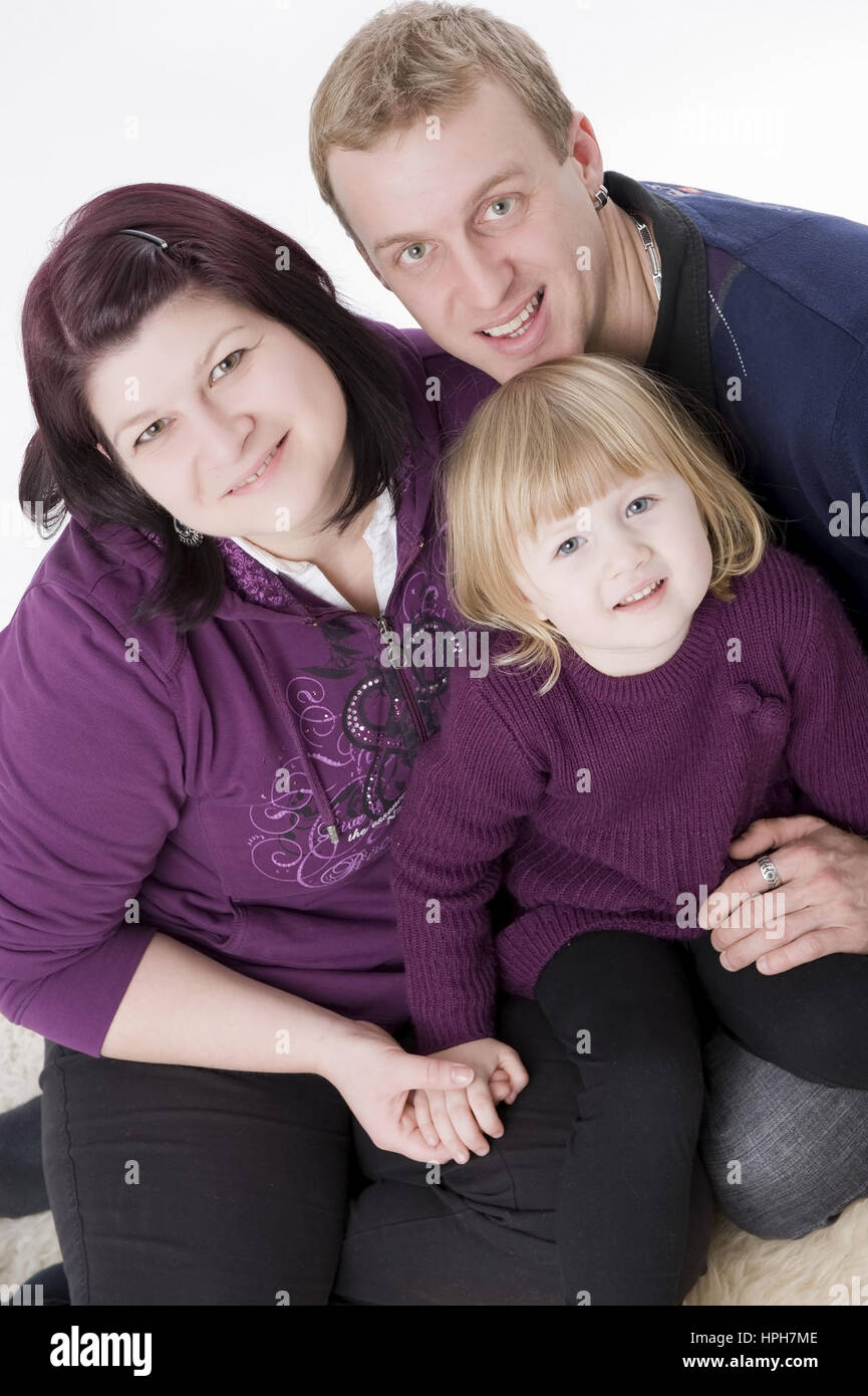 Vater, Mutter, Tochter, Familienfoto - Familienporträt, Modell veröffentlicht Stockfoto