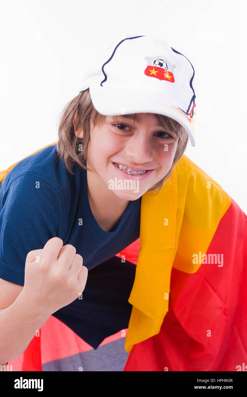 Junger Deutschlandfan - jungen Fan von Deutschland, Modell veröffentlicht Stockfoto