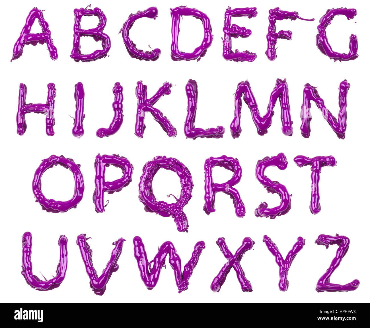 Rosenöl Alphabet isoliert auf weißem Hintergrund Stockfoto