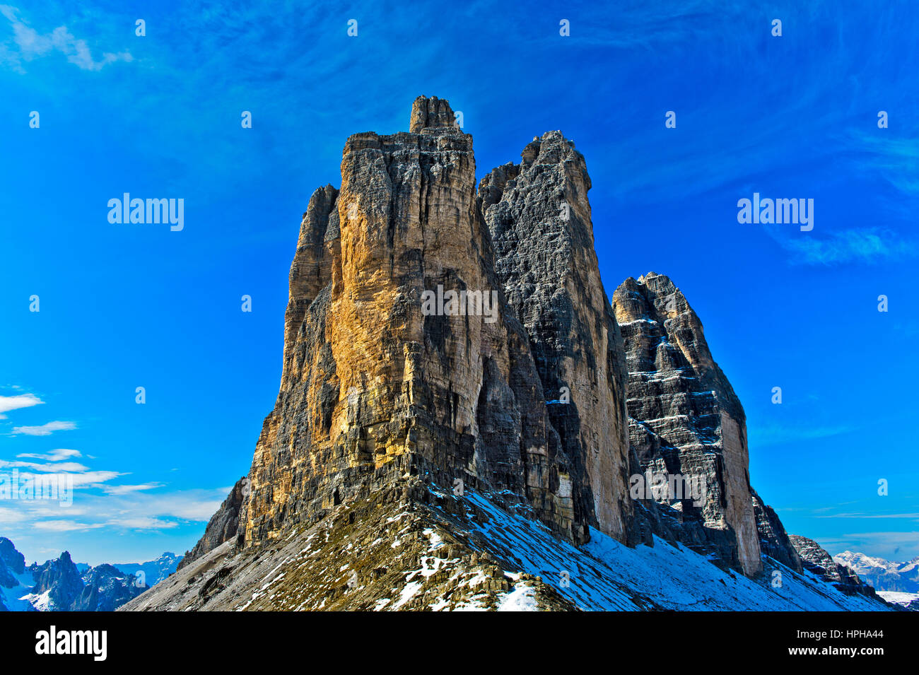 Drei Spitzen Bergen an der Lavaredo Col, Sextener Dolomiten, Südtirol, Trentino-Alto Adige, Italien Stockfoto