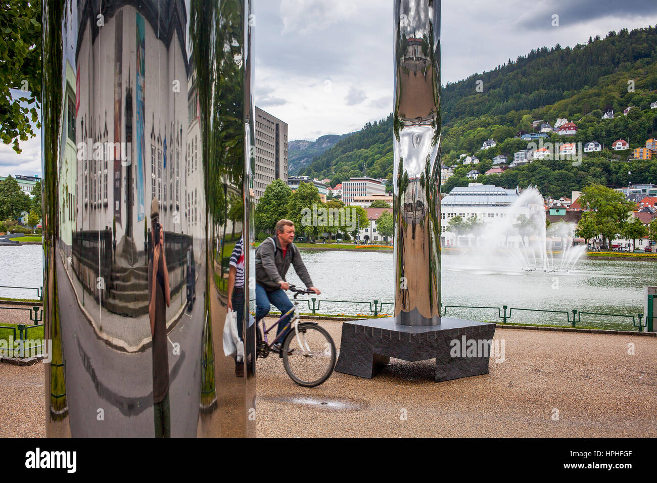 Skulptur in Lille Lungegardsvann, Bergen, Norwegen Stockfoto