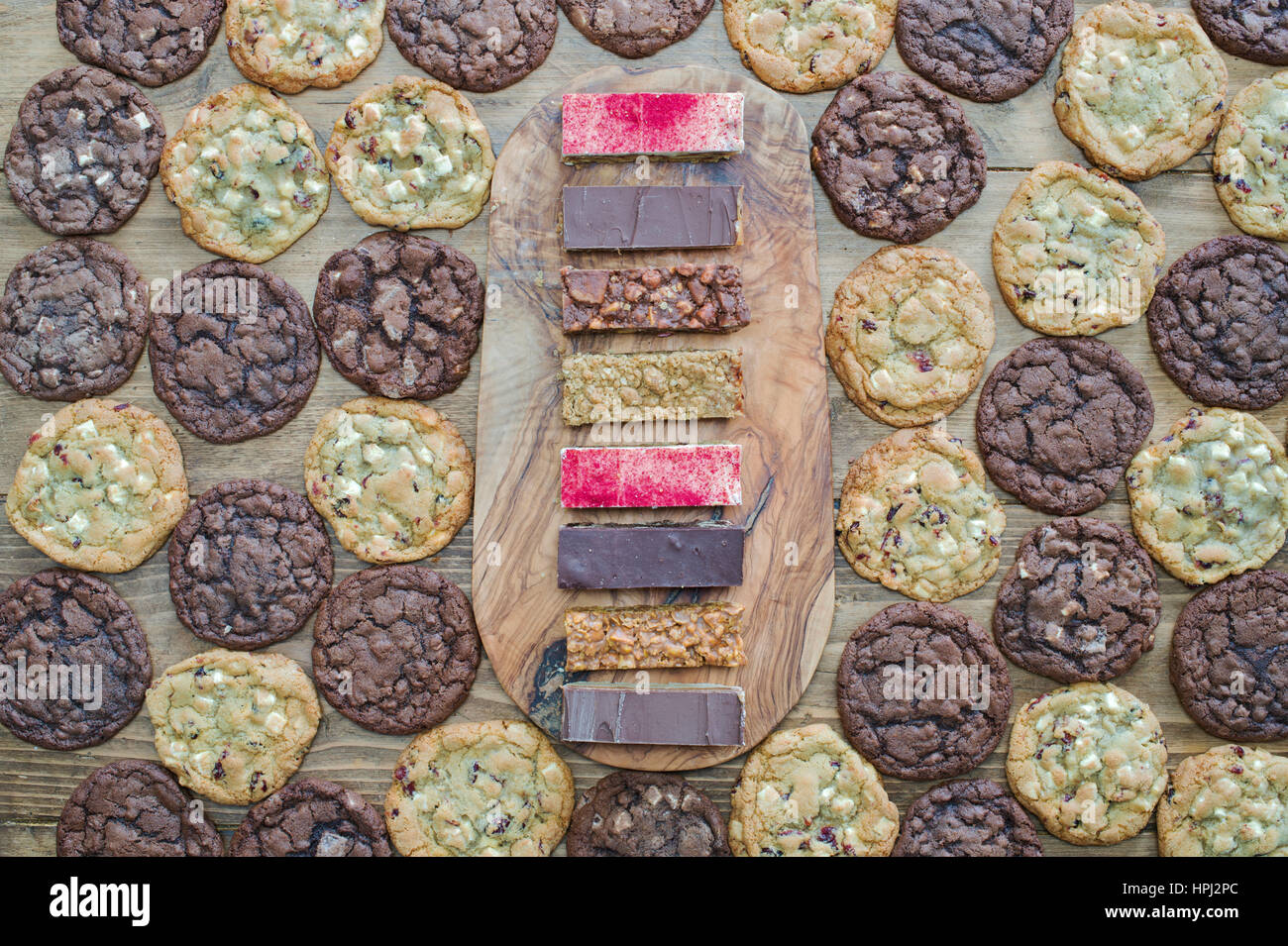 Schokoladen-Cookies und Fach backt Muster Stockfoto