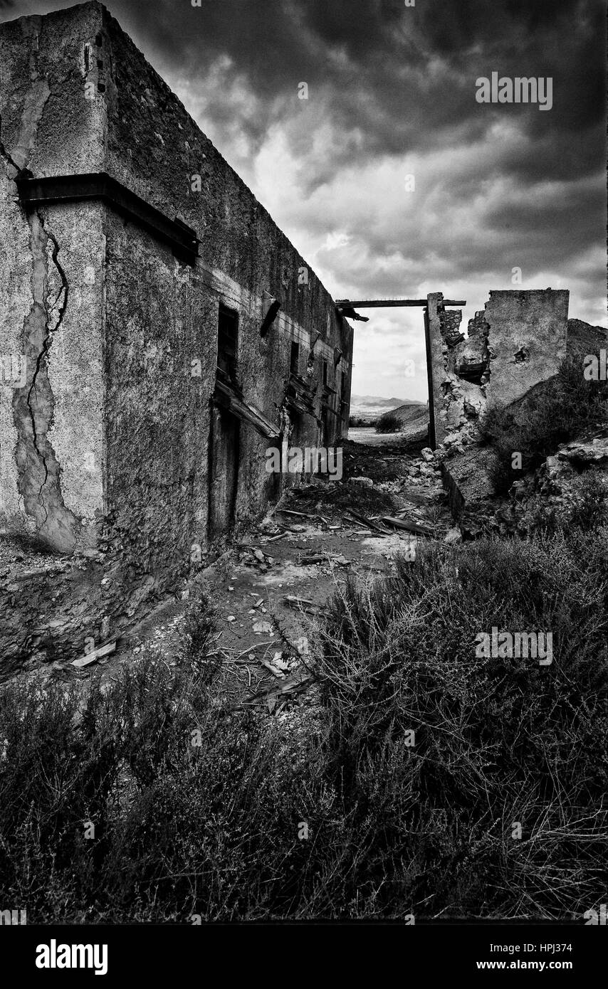Schwarz / weiß Langzeitbelichtung verlassene Minen Stockfoto