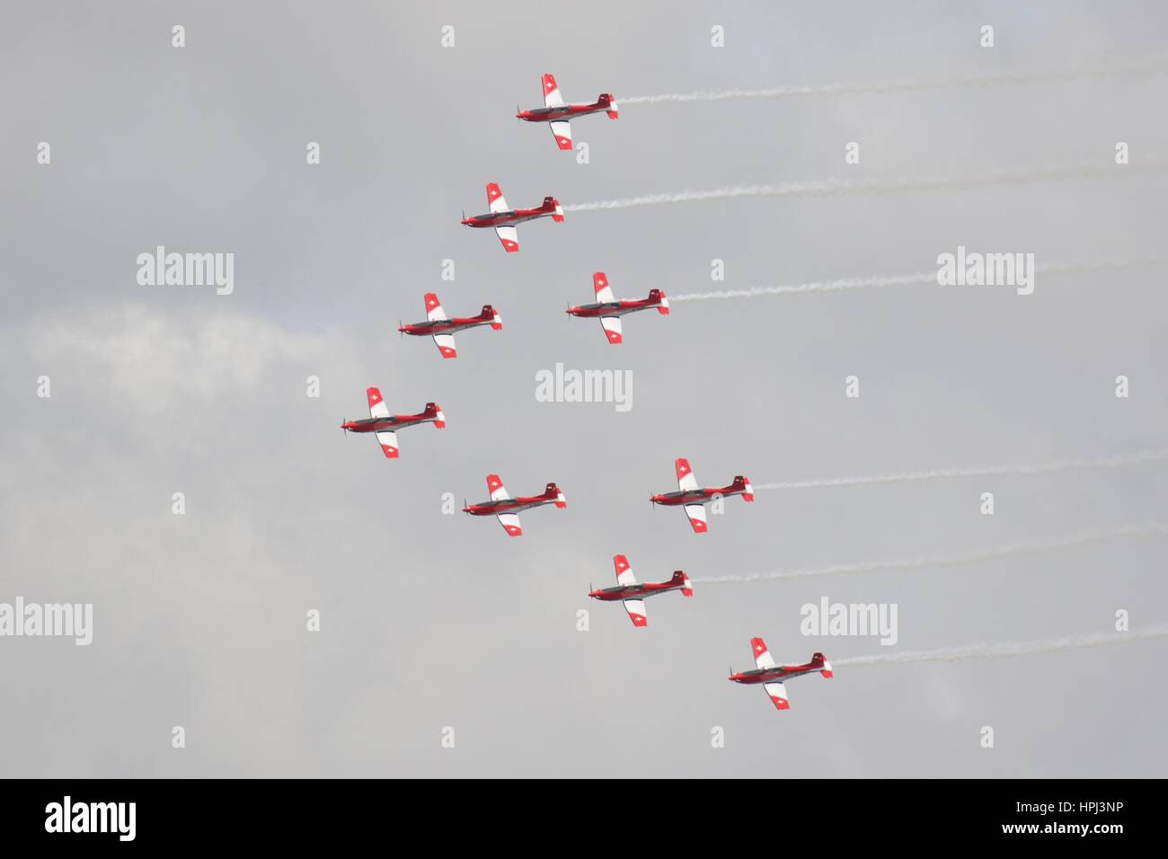 Kunstflugstaffel der Schweizer Luftwaffe PC-7 Stockfoto