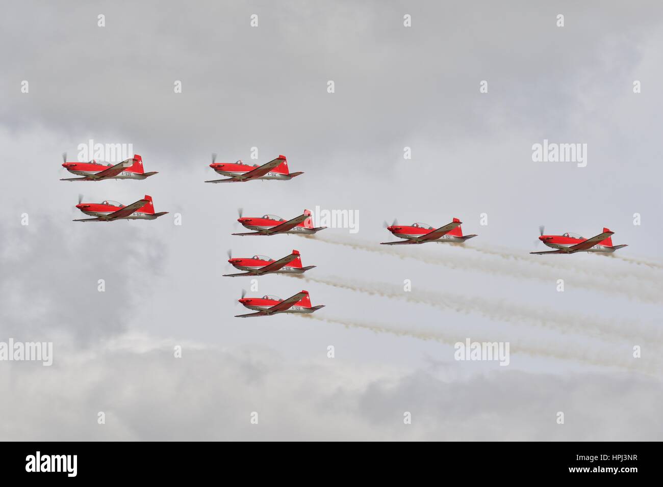 Kunstflugstaffel der Schweizer Luftwaffe PC-7 Stockfoto