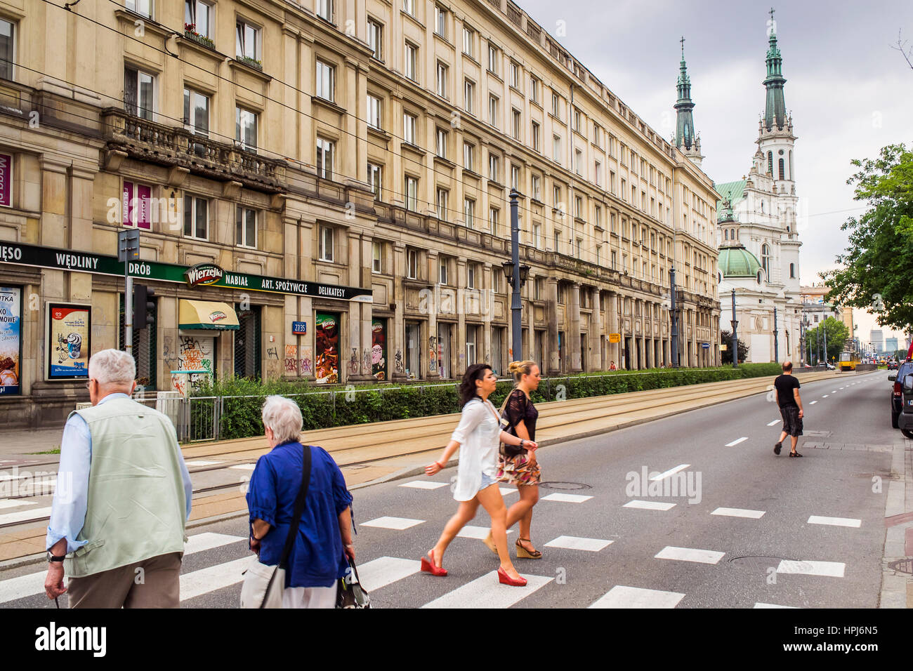 Ul.Marszalkowska Straße, kommunistische Architektur und Städtebau, Warschau, Polen Stockfoto