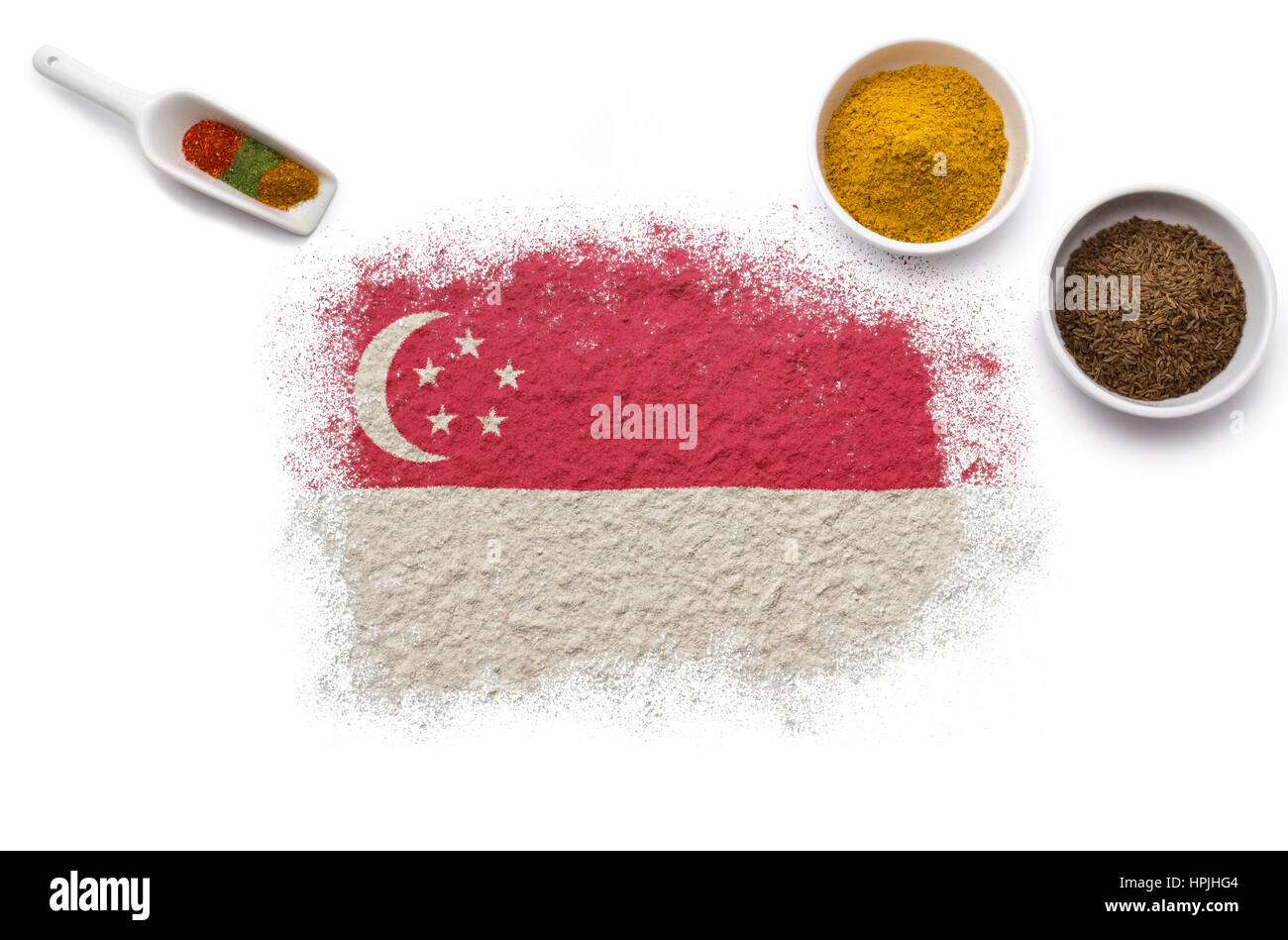 Verschiedene Gewürze bilden die Flagge von Singapur. (Serie) Stockfoto