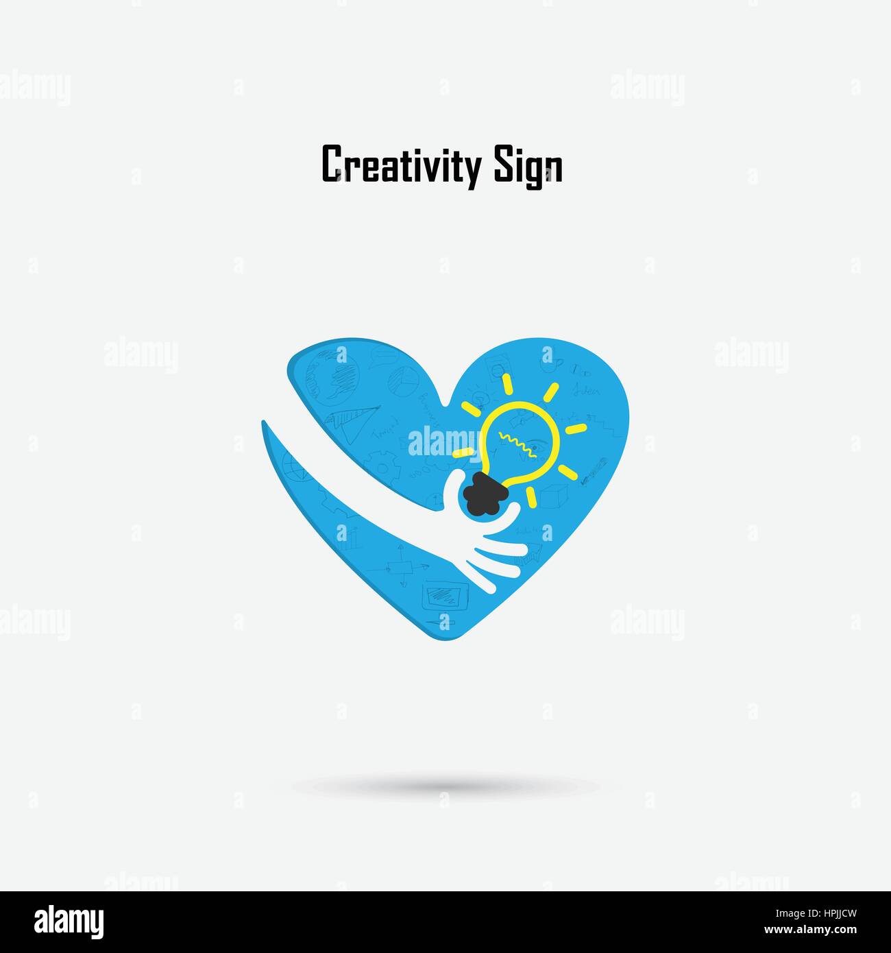 Menschliche Hand, Glühbirne und Herz-Logo Vektor-Design mit Gehirn, lernen, wissen und Kreativität Idee Konzept. Design für Poster, Flyer, Cover, Broschüre, Stock Vektor