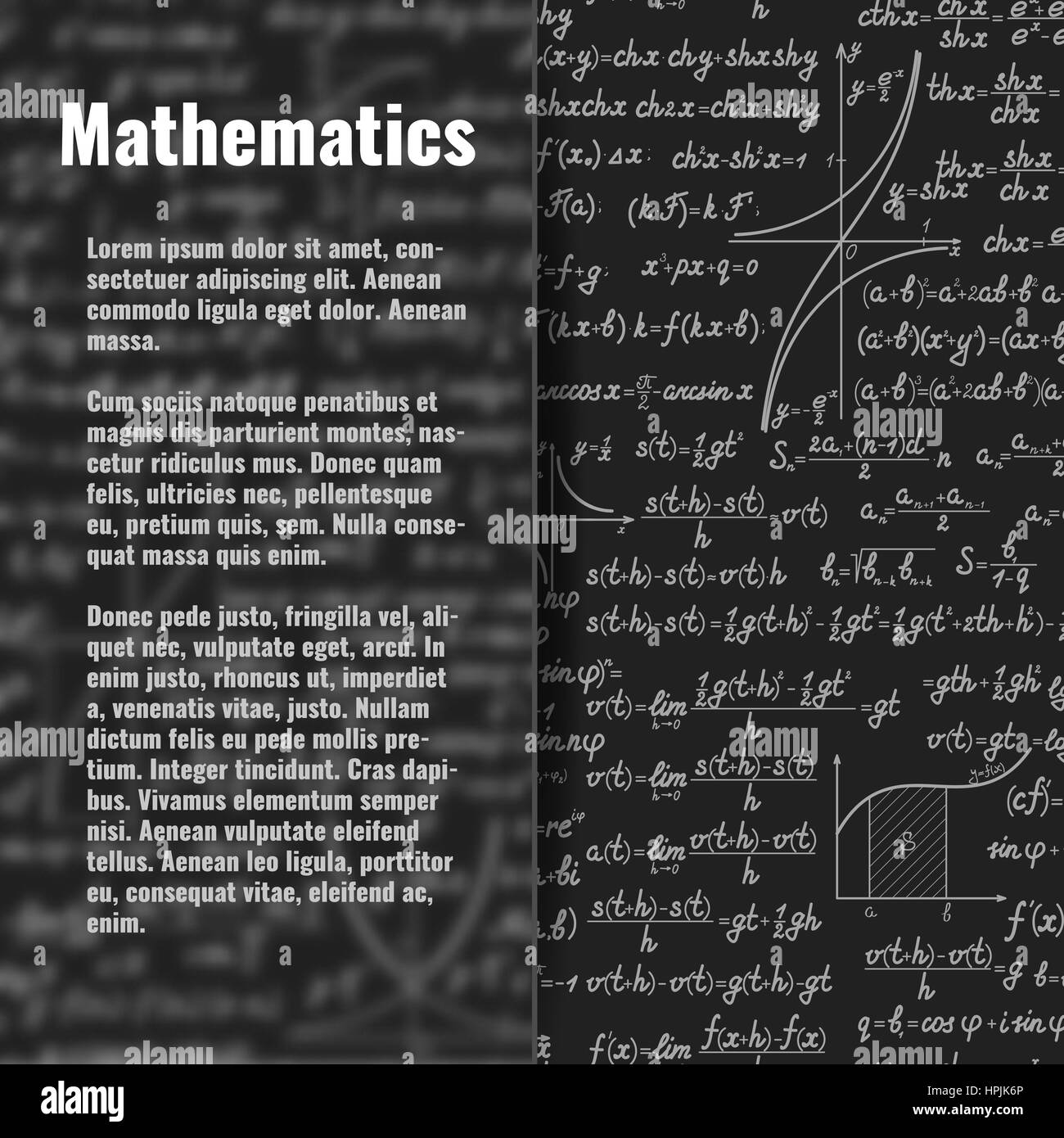 Abstrakte Mathematik Vektor Hintergrund hinter Mattglas Banner. Wissenschaftlichen Hintergrund mit Formeln, Figuren mit textfreiraum auf seidig Glas über Bord Stock Vektor