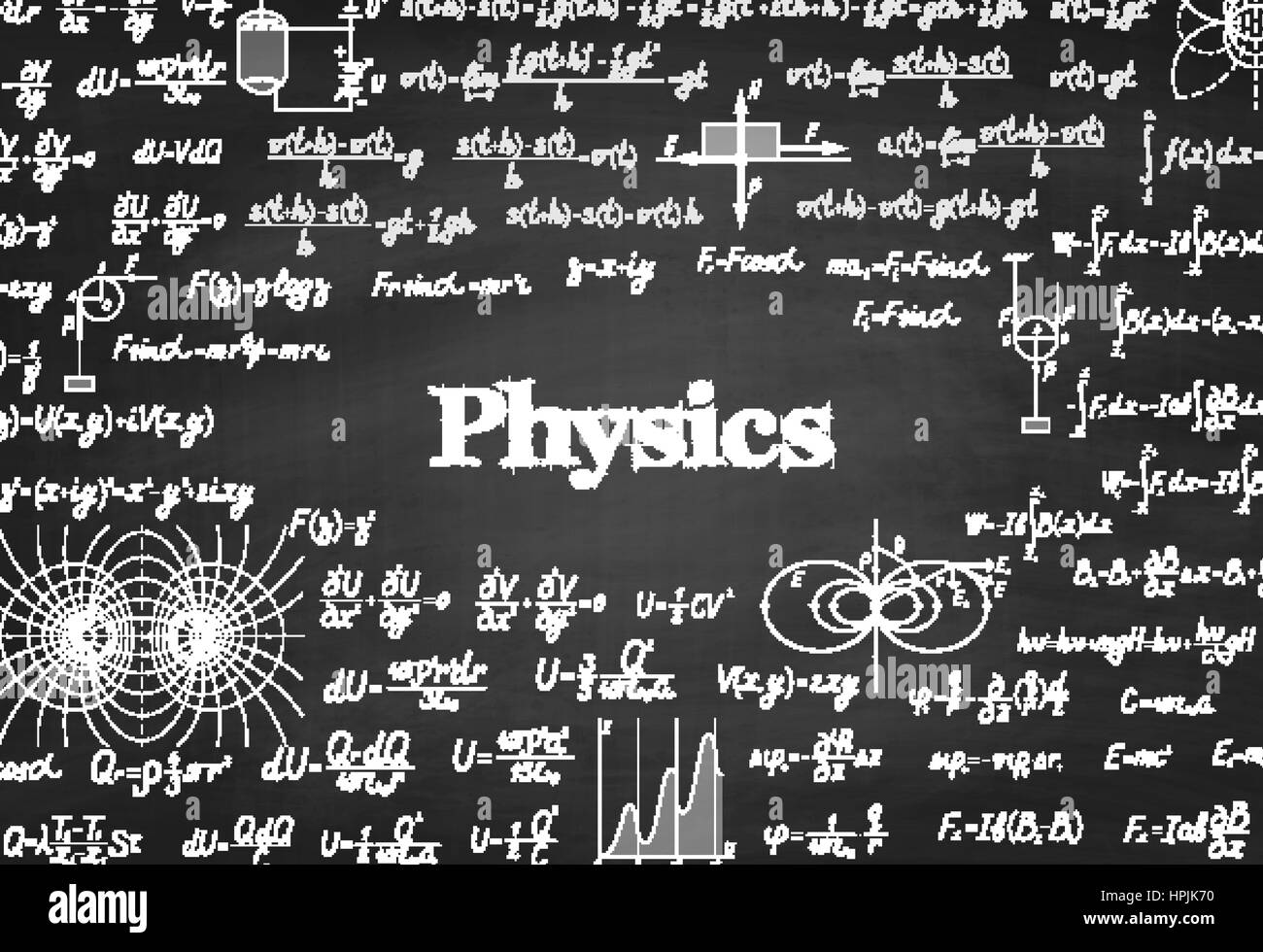 Physische Vektor Musterdesign mit Formeln, Gleichungen und Figuren, handgeschrieben auf einer Tafel nahtloses design Stock Vektor