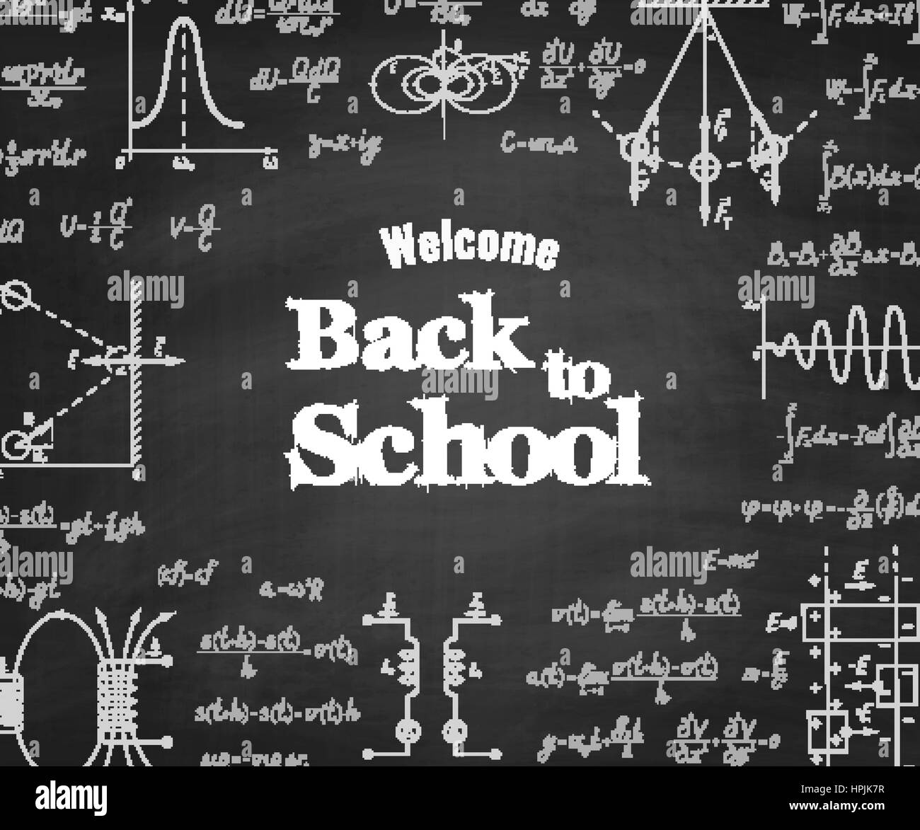 Willkommen Sie zurück zu Schule mit Physik Formeln und auf Schultafel auf Backgound Figur. Schule Bildung Vektor Hintergrund Stock Vektor