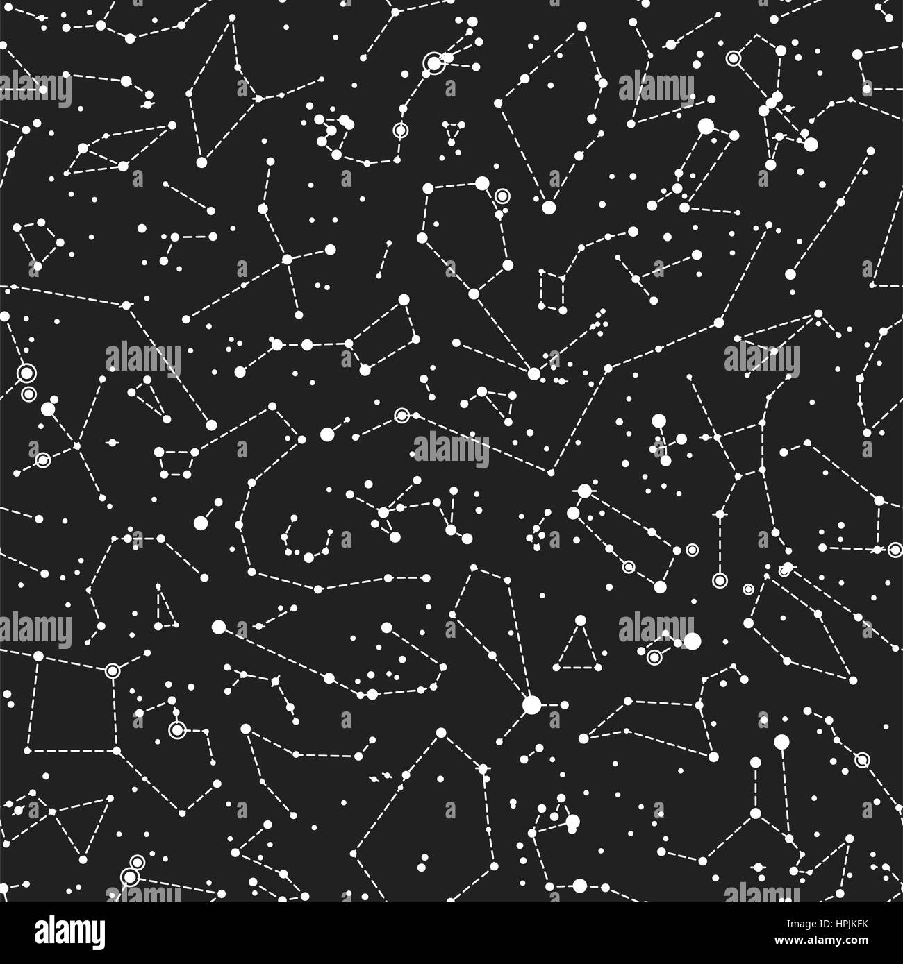 Nahtlose Vektormuster mit Konstellationen auf schwarzem Hintergrund. Astronomische wissenschaftliche Schule Musterdesign auf Tafel Hintergrund Stock Vektor