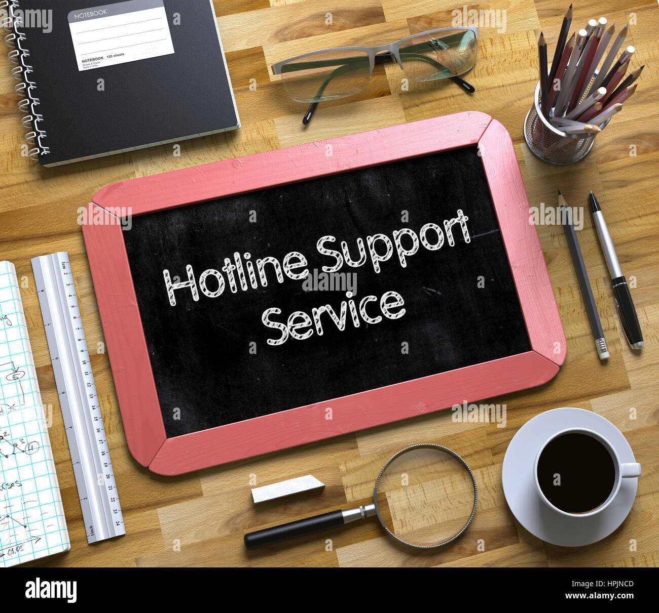 Hotline-Support-Service - Text auf kleinen Tafel. 3D. Stockfoto