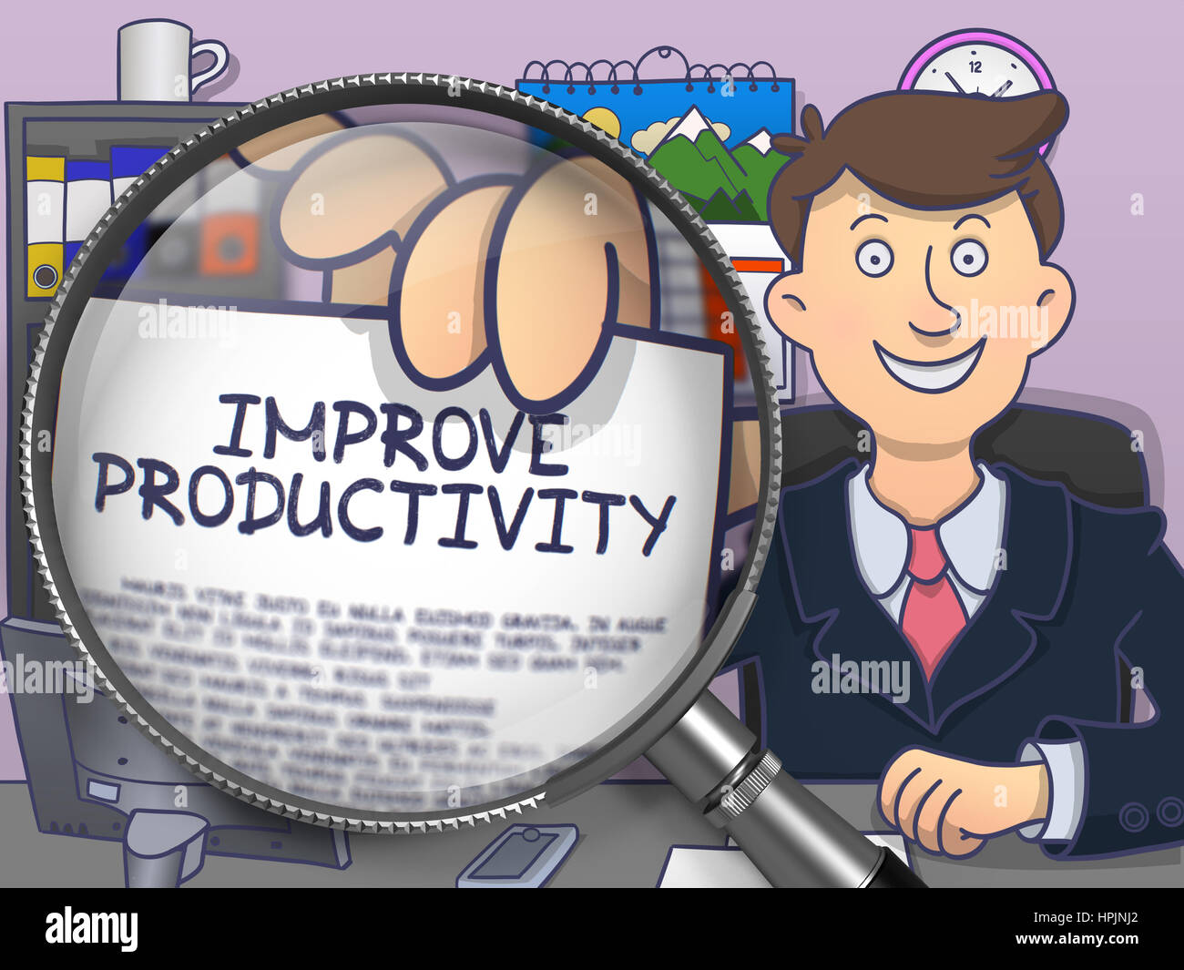 Erhöhung der Produktivität durch Linse. Doodle-Design. Stockfoto