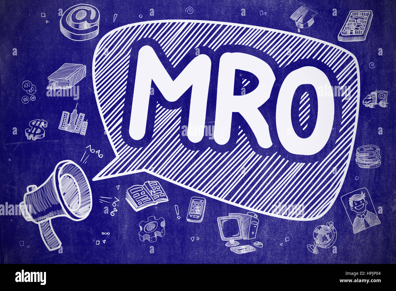 MRO - Doodle Illustration an blauen Tafel. Stockfoto