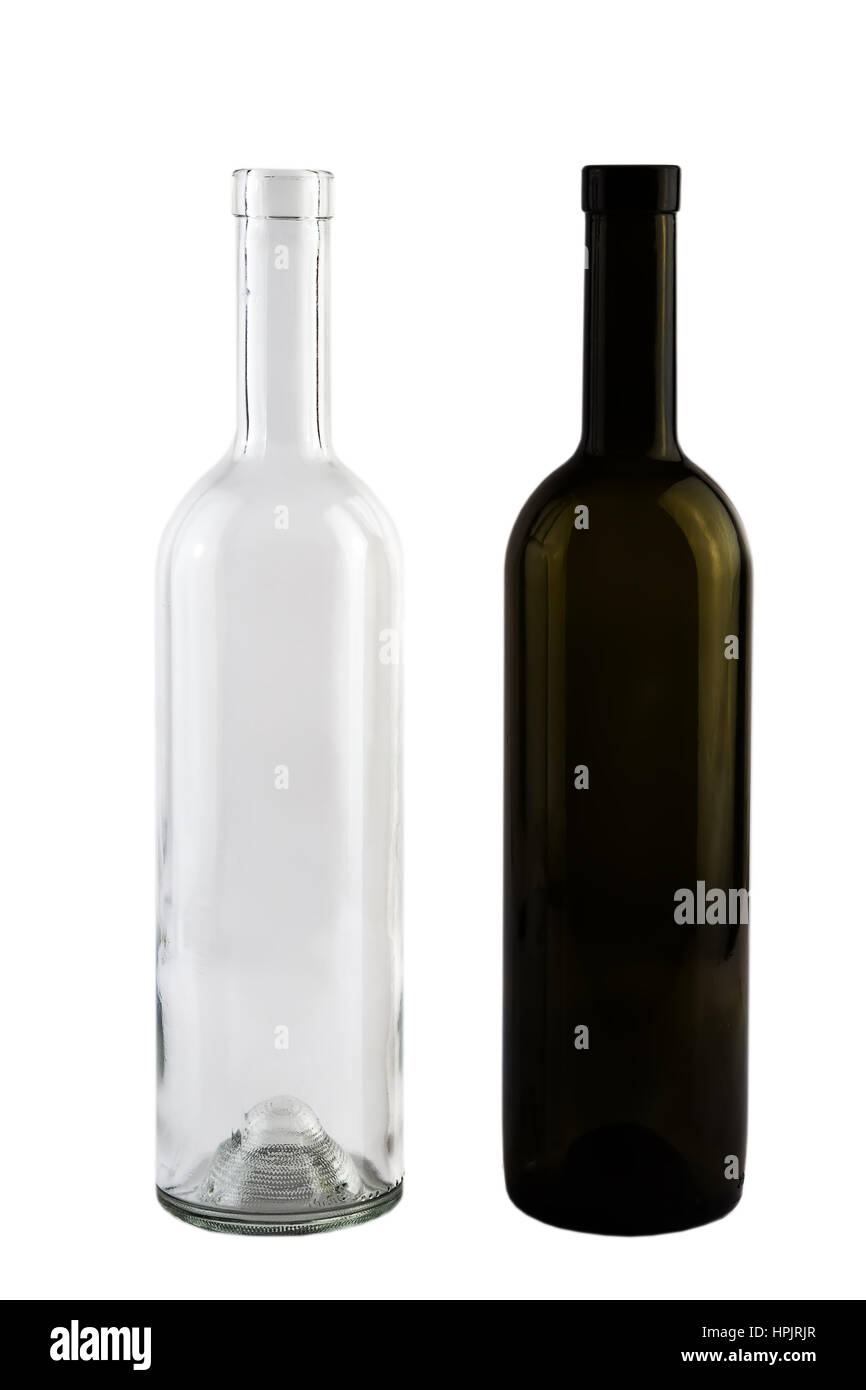 Isolierten roten und weißen Wein Flaschen leer Stockfoto