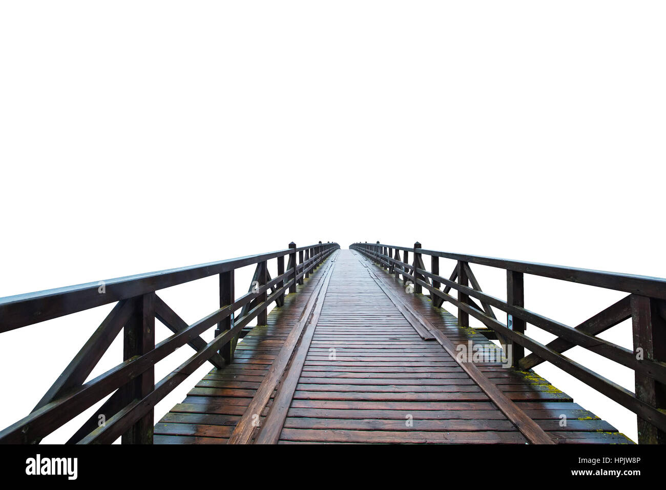 Retro-Holzbrücke isoliert auf weißem Hintergrund Stockfoto
