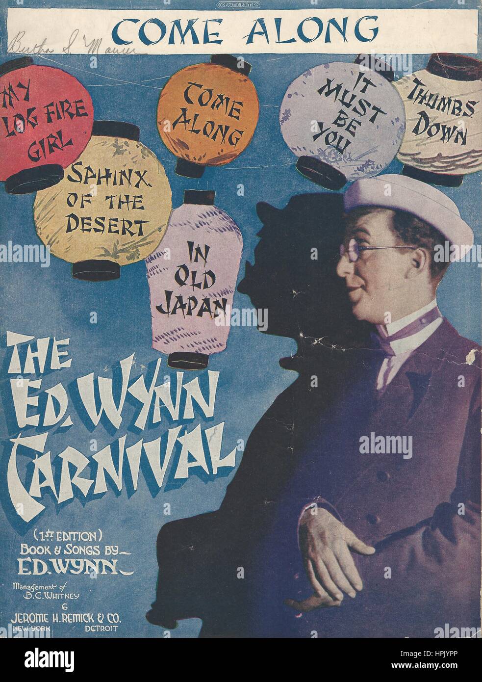 "Ed Wynn Karneval" musikalische Noten 1920 Abdeckung Stockfoto