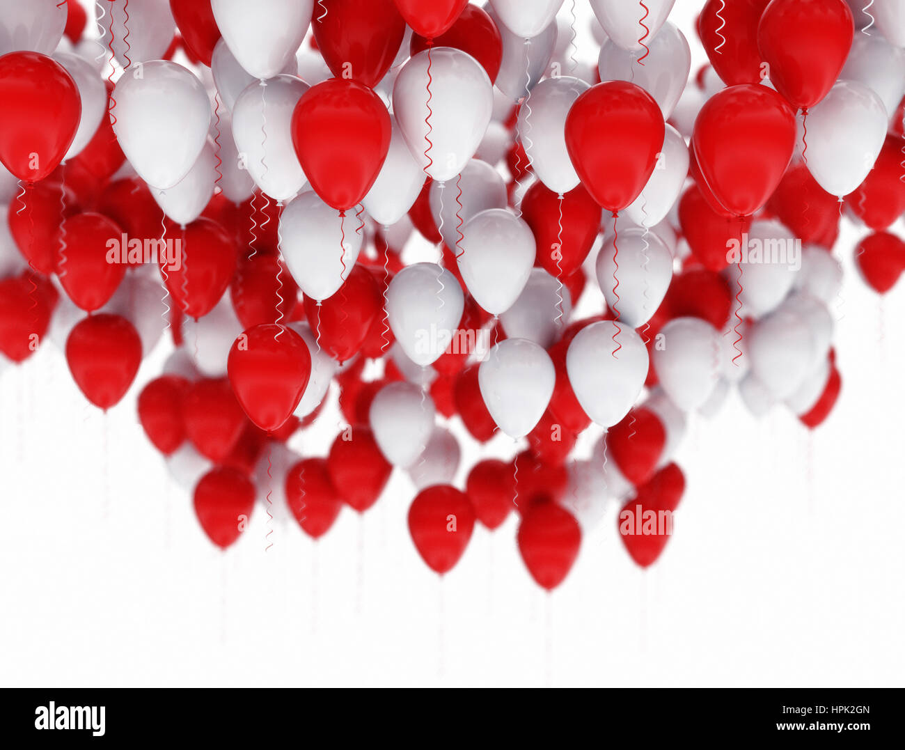Rote und weiße Luftballons isoliert auf weißem Hintergrund Stockfoto