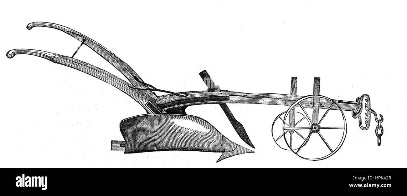 BEDFORDSHIRE Pflug 1850 Gravur Stockfoto