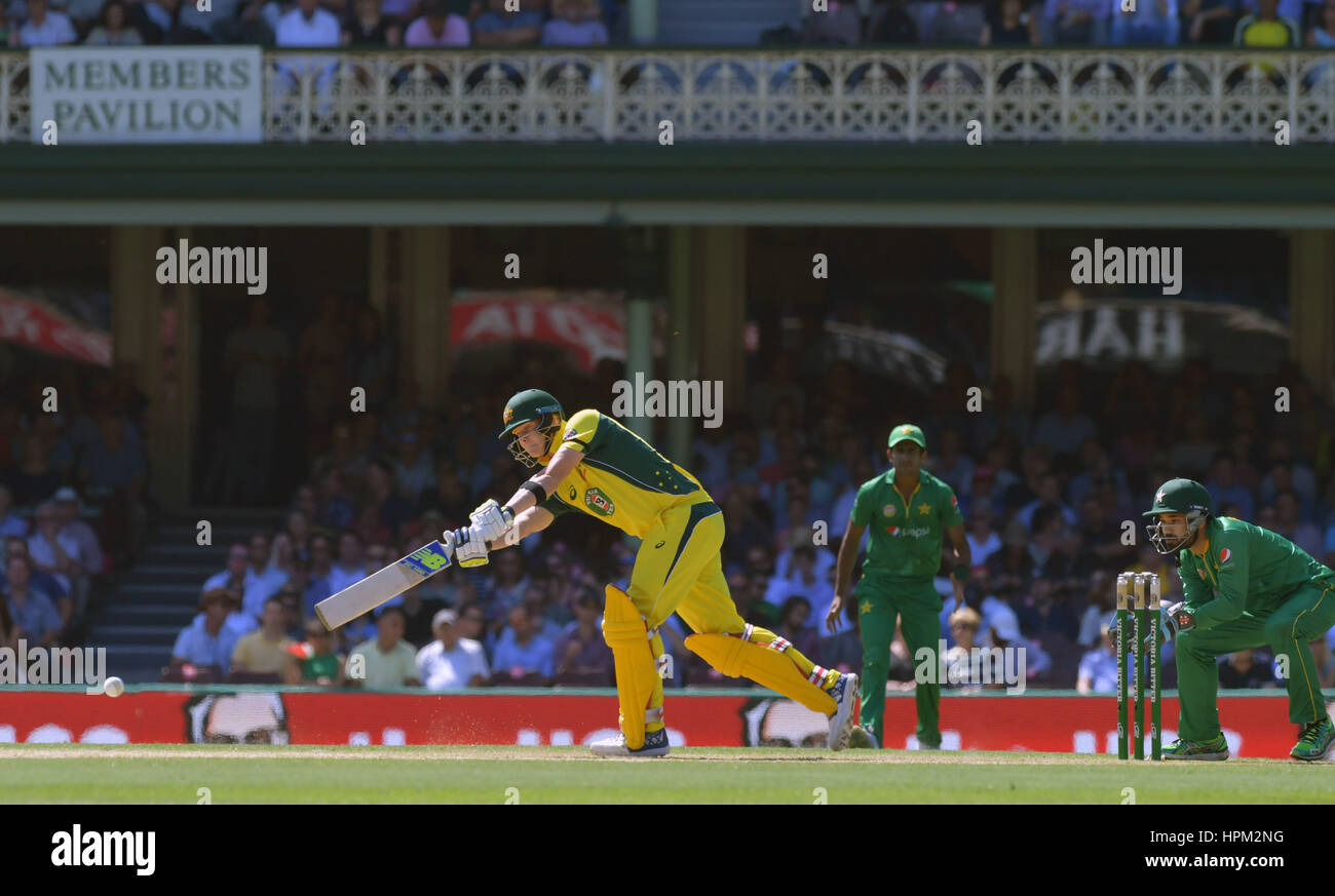 David Warner Hits Mann des Spiels Jahrhunderts als Australien gewinnen die ODI-Serie gegen Pakistan in der SCG Featuring: Steve Smith wo: Sydney, Australien bei: 22. Januar 2017 Credit: WENN.com Stockfoto