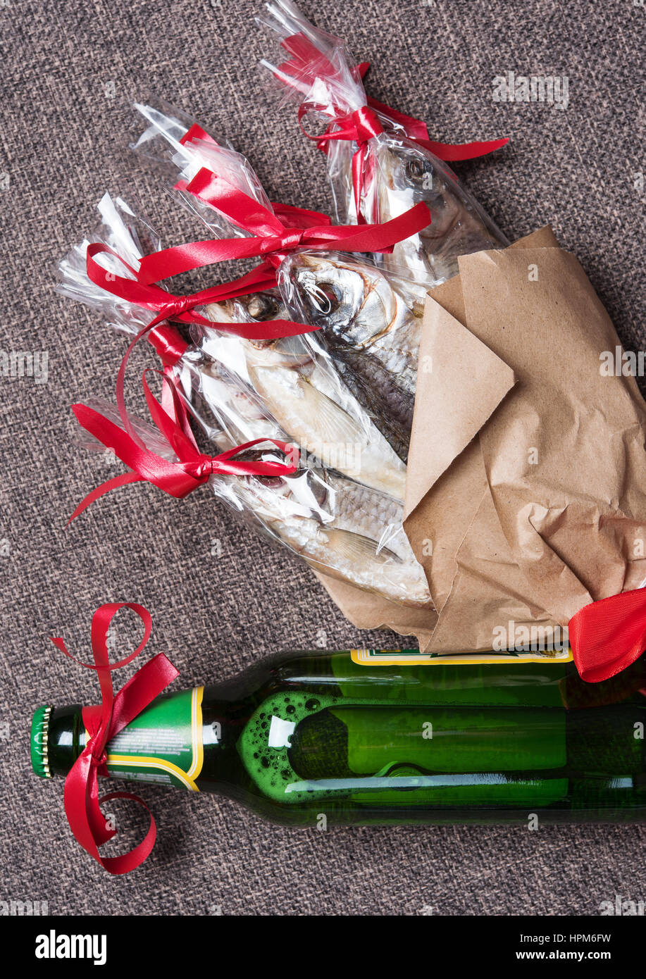 Bouquet von gesalzener Fisch für Bier Stockfoto