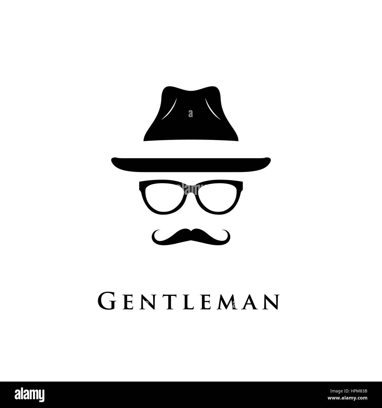 Schnurrbart, Brille und ein Hut-Illustration. Gentleman-Symbol. Stock Vektor