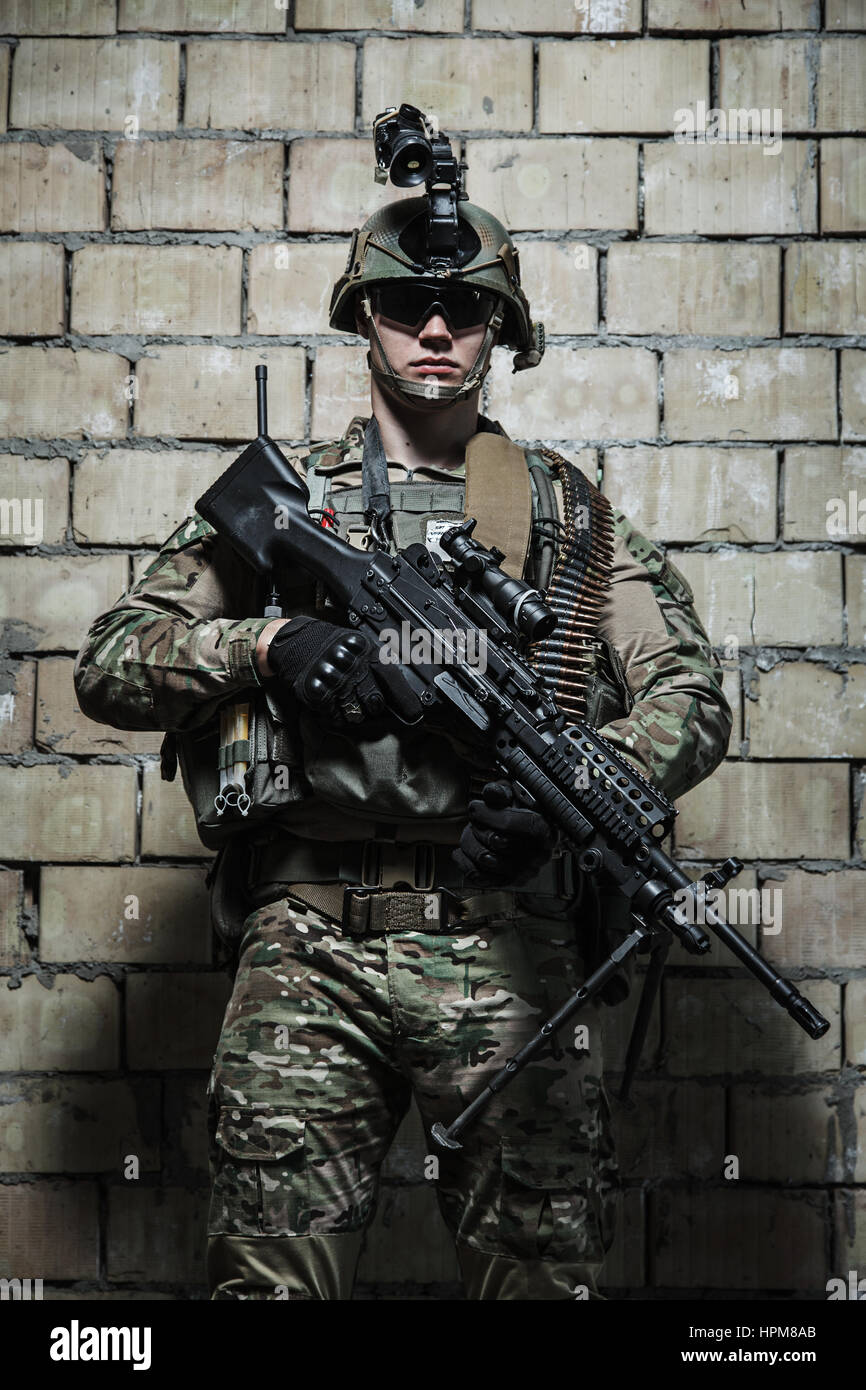 US Army Ranger mit Maschinengewehr Stockfoto