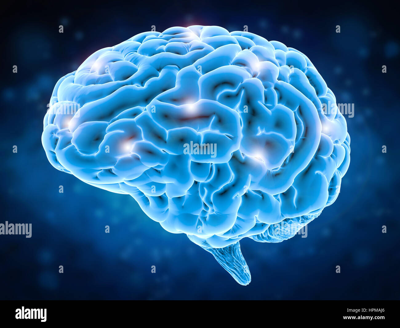 Brain Power-Konzept mit 3d Rendering glänzenden menschlichen Gehirn Stockfoto