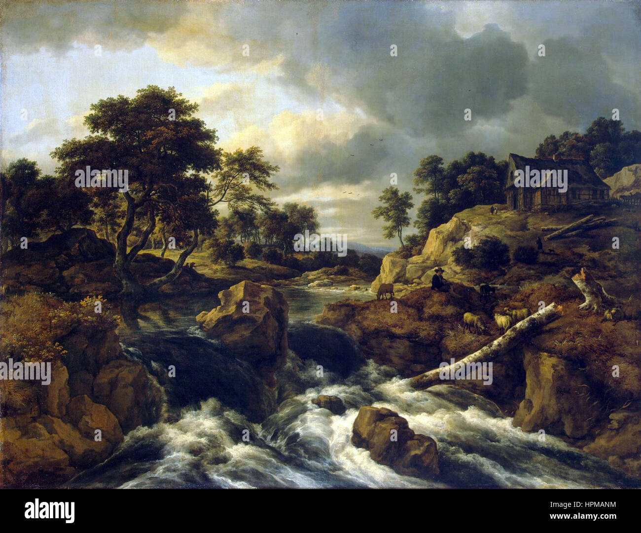 Jacob van Ruisdael - Wasserfall in einer hügeligen Landschaft Stockfoto